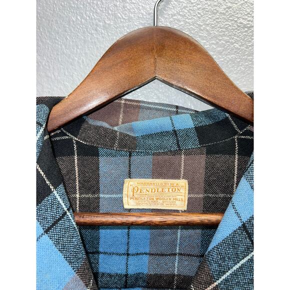 Vintage Pendleton Blazer 3 Button Up Wool Blue Black Long Sleeve Shirt 70s Large - Picture 8 of 13
